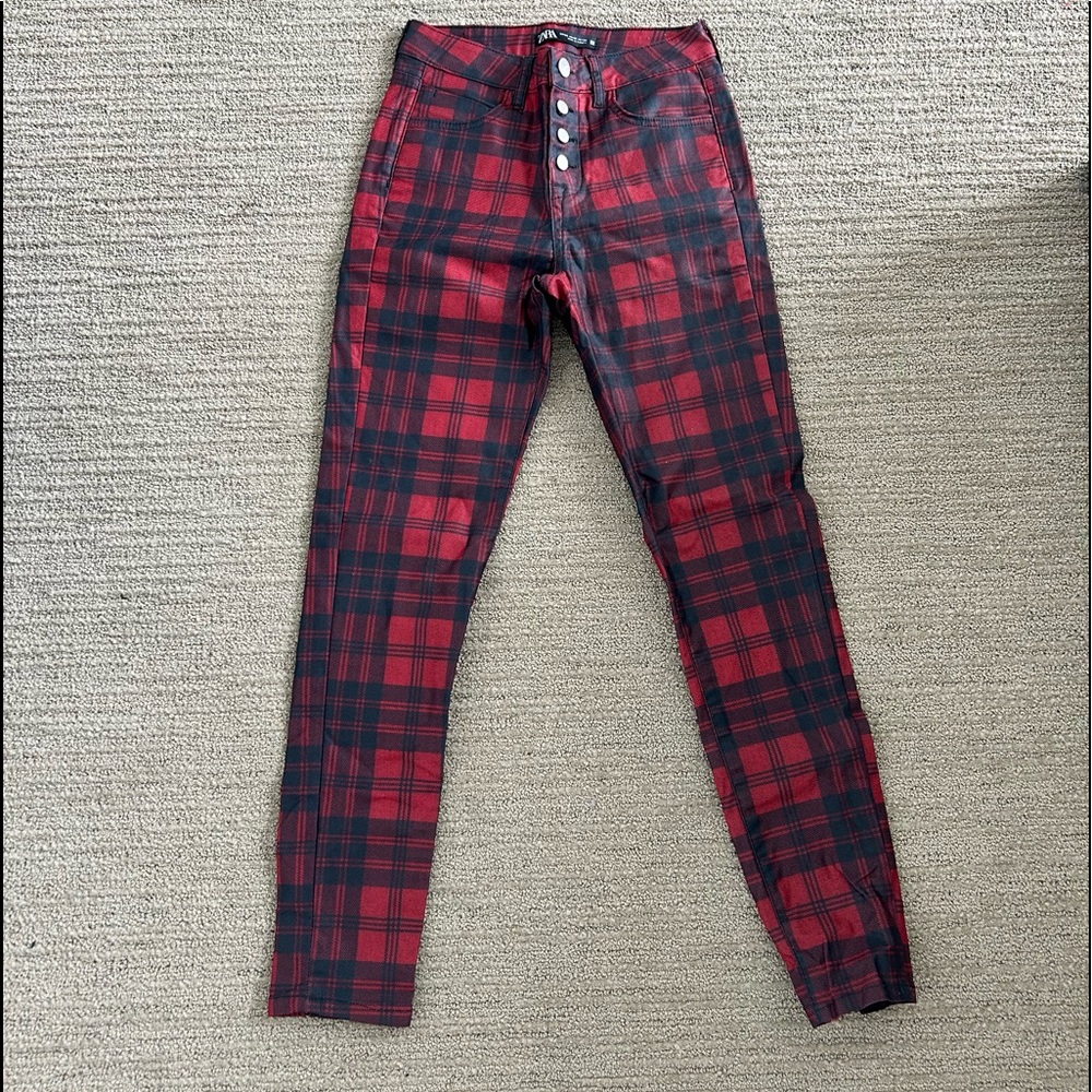 Zara Skinny Plaid Pants